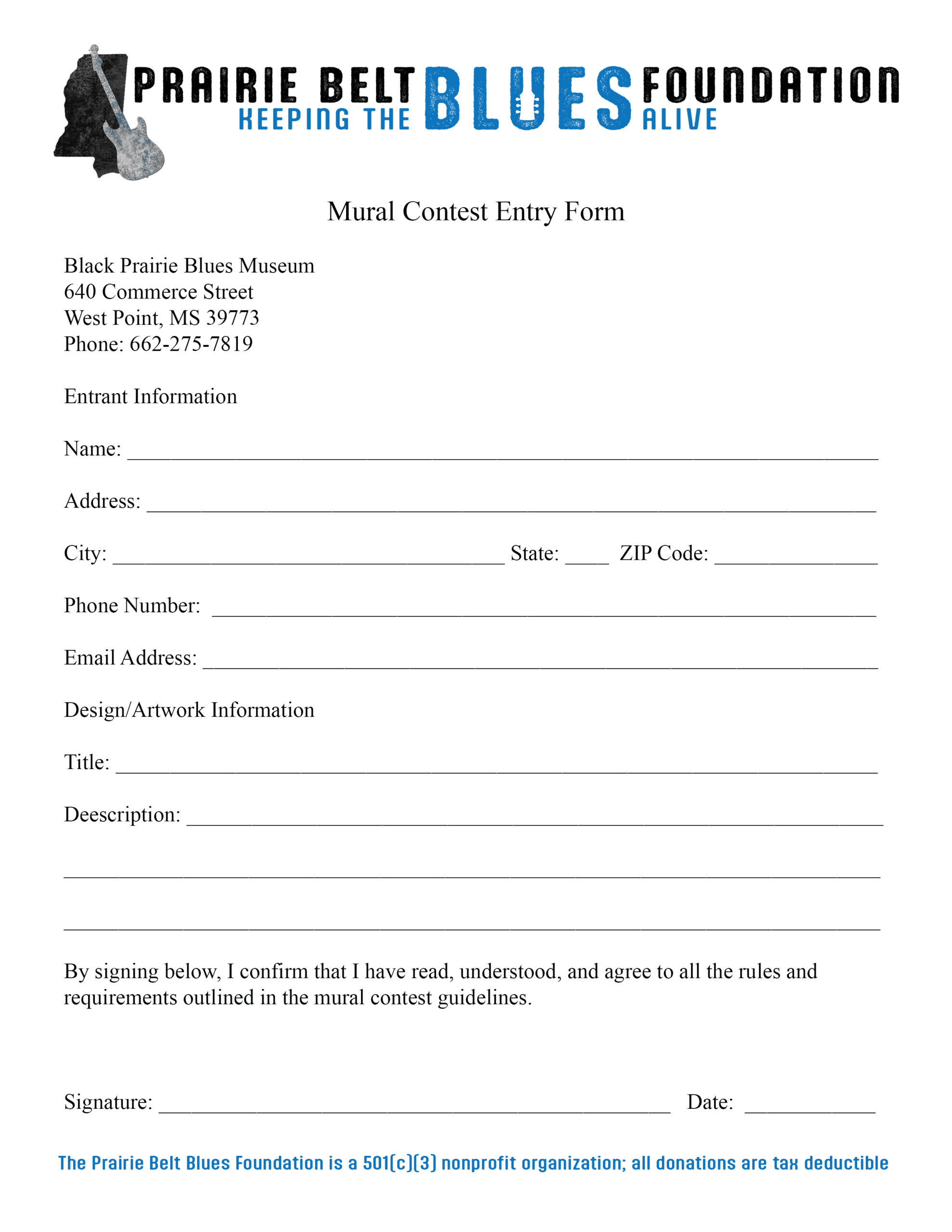 Mural Contest Entry Form on letterhead